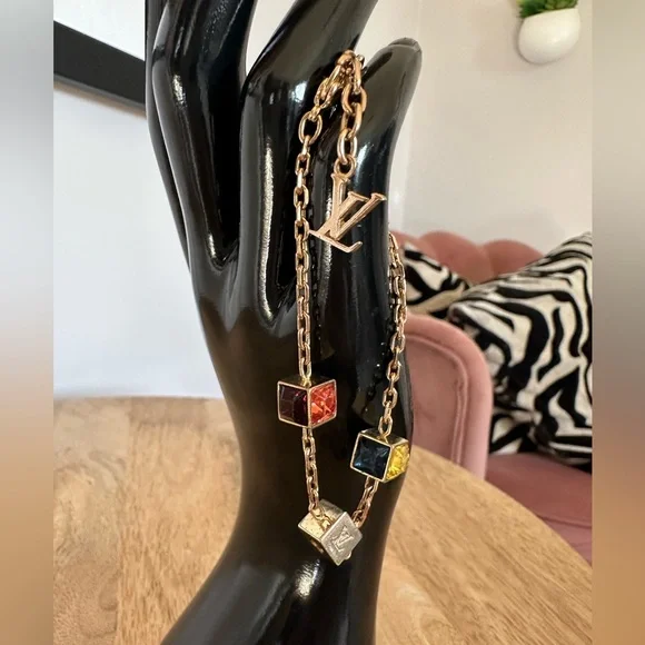 Louis Vuitton Gold-Tone Gamble Chain Bracelet with Multicolored Crystals - Picture 4 of 12